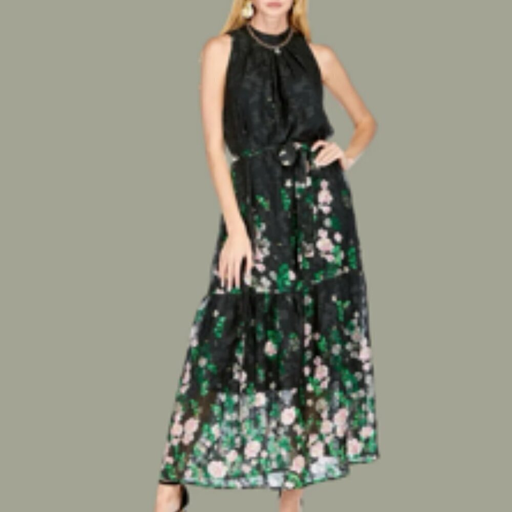 Jade Melody Tam Floral Maxi Dress Sleeveless High Neck Cocktail Dress Small